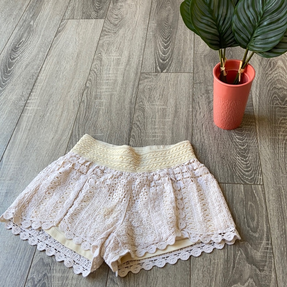 Cream Crochet Shorts